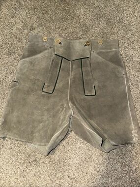 Men's Suede Lederhosen-Style Shorts in Olive